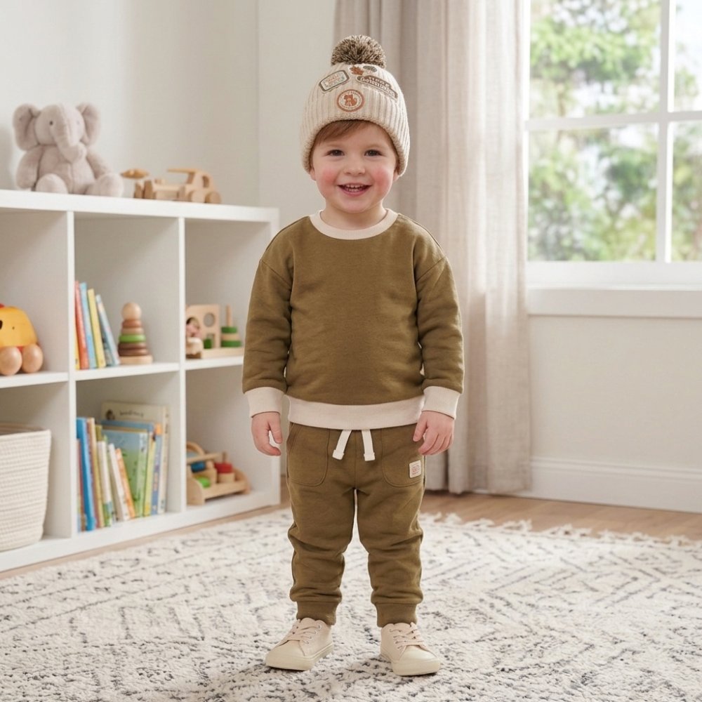 J16611: Boys Sweatshirt & Jog pant Outfit With True Knit Beanie (2-4 Years) J16611: Boys Sweatshirt & Jog pant Outfit With True Knit Beanie (2-4 Years)